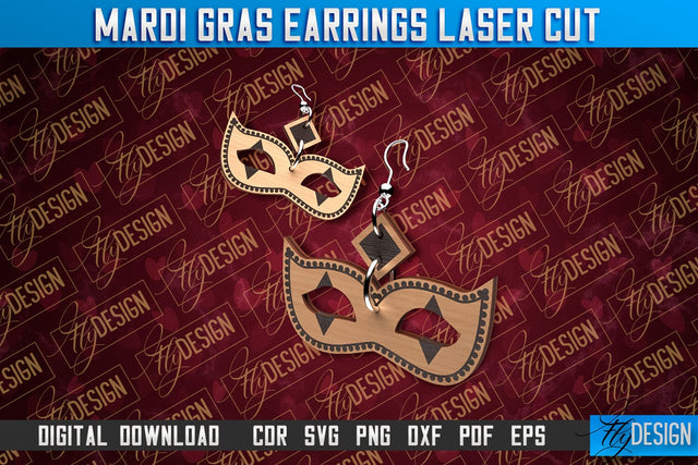Mardi Gras Earrings Laser Cut | Accessories Laser Cut SVG Design | CNC Files SVG Fly Design 