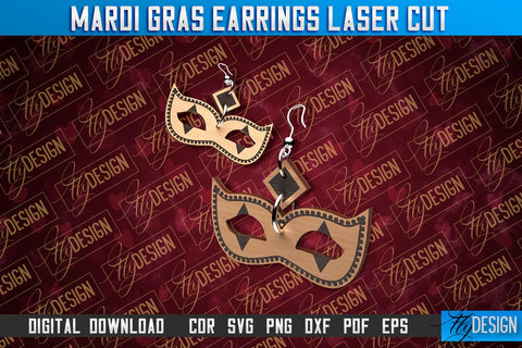 Mardi Gras Earrings Laser Cut | Accessories Laser Cut SVG Design | CNC Files SVG Fly Design 