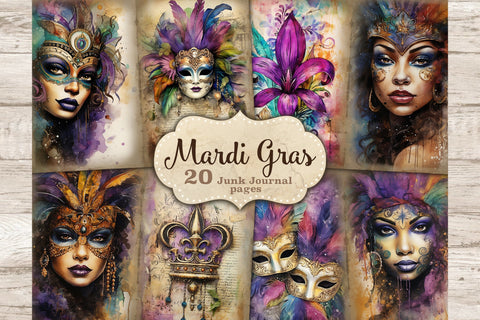Mardi Gras Ephemera | Junk Journal Pages SVG GlamArtZhanna 