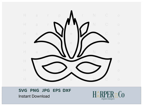 Mardi Gras Feather Mask Outline SVG, PNG SVG HarperNCo 
