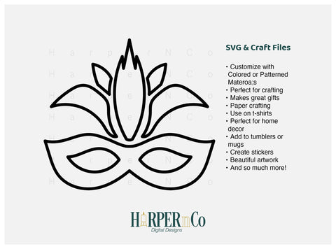 Mardi Gras Feather Mask Outline SVG, PNG SVG HarperNCo 