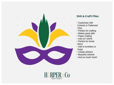 Mardi Gras Feather Mask SVG, PNG SVG HarperNCo 
