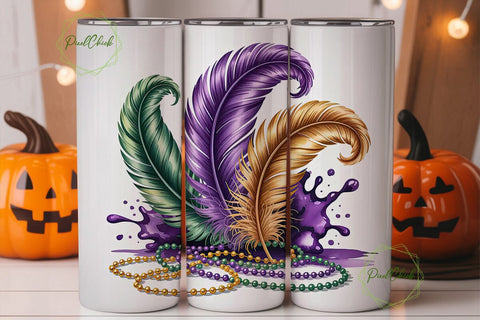 Mardi Gras Feathers 20oz Tumbler Wrap Sublimation PixelChick 