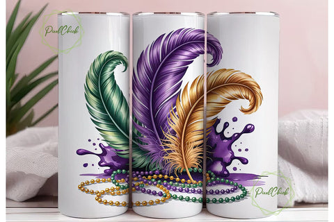 Mardi Gras Feathers 20oz Tumbler Wrap Sublimation PixelChick 