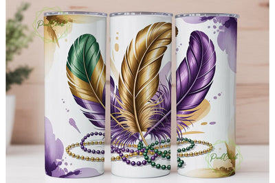 Mardi Gras Feathers Tumbler Wrap Sublimation PixelChick 