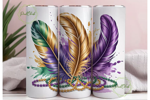 Mardi Gras Feathers Tumbler Wrap Sublimation PixelChick 