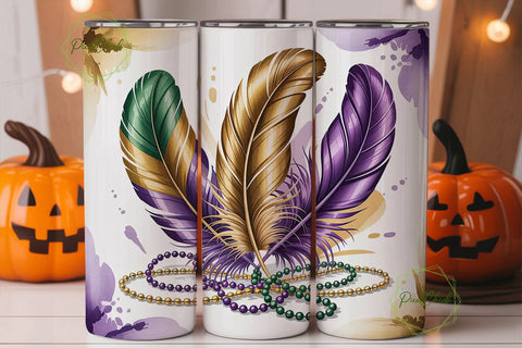 Mardi Gras Feathers Tumbler Wrap Sublimation PixelChick 