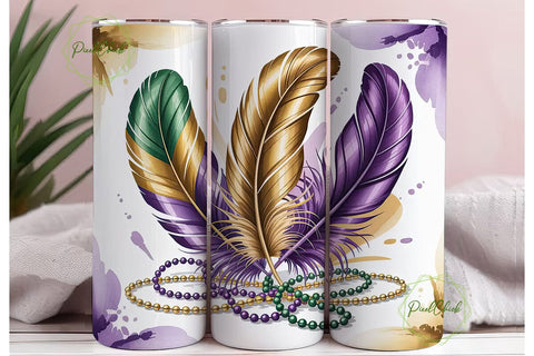 Mardi Gras Feathers Tumbler Wrap Sublimation PixelChick 