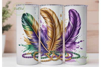Mardi Gras Feathers Tumbler Wrap Sublimation PixelChick 