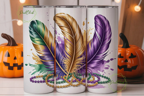Mardi Gras Feathers Tumbler Wrap Sublimation PixelChick 