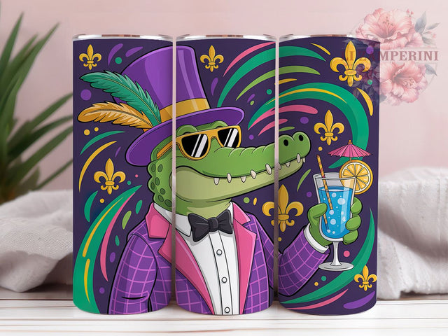 Mardi Gras Gator Tumbler, Carnival Gator Wrap, Festive Party Cup, 20oz Sublimation Wrap, New Orleans Celebration Tumbler, Colorful Alligator Design Cup, Mardi Gras Animal Theme Wrap Sublimation Li Zamperini 