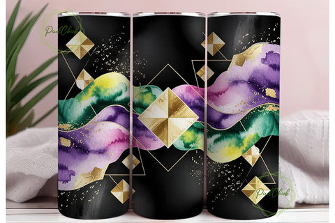 Mardi Gras Geometric Tumbler Wrap Sublimation PixelChick 