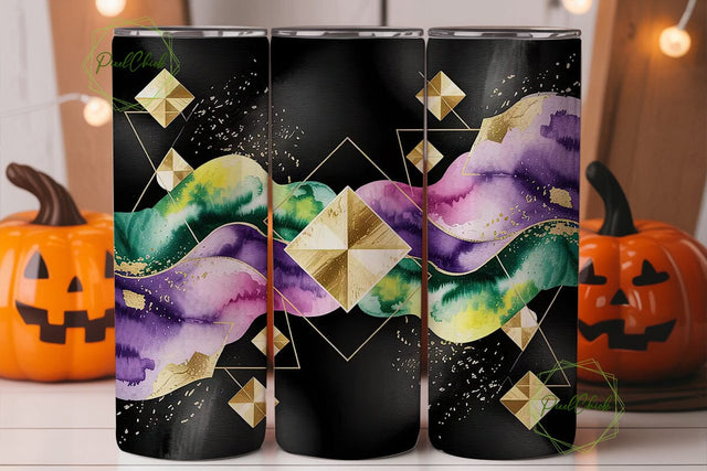 Mardi Gras Geometric Tumbler Wrap Sublimation PixelChick 