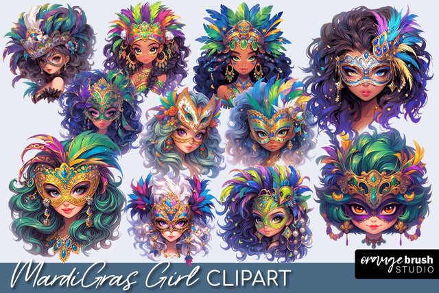 Mardi Gras Girl Clipart Bundle, Mardi Gras Sublimation PNG Sublimation OrangeBrushStudio 