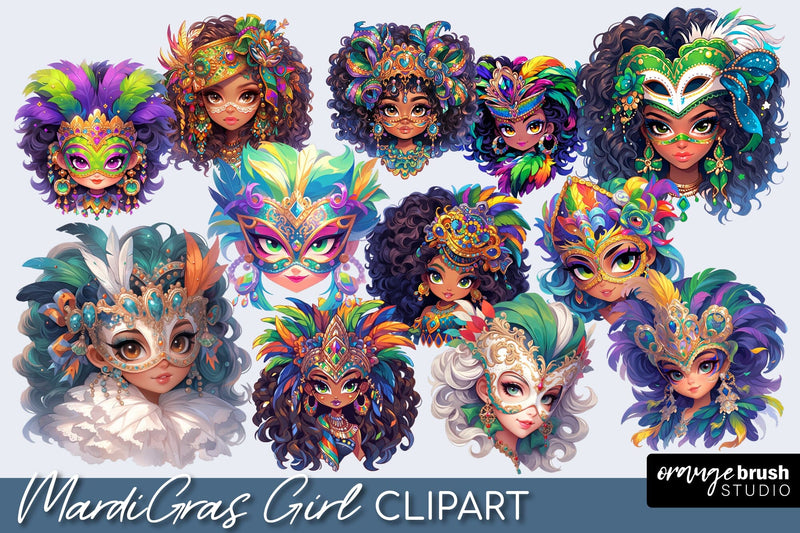Mardi Gras Girl in Carnival Costume Sublimation Bundle Sublimation OrangeBrushStudio 