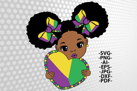 Mardi Gras Girl SVG PNG JPG PDF DXF EPS AI Cute Afro Girl Holding Heart Carnival Clipart Digital File for T Shirt Sublimation Design SVG 1uniqueminute 