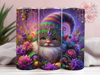 Mardi Gras Gnome Celebration Tumbler, Carnival Celebration Wrap, Festive Party Cup, 20oz Sublimation Wrap, Colorful Beads and Mask Tumbler, New Orleans Mardi Gras Cup, Fun Gnome Design Wrap Sublimation Li Zamperini 