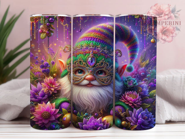 Mardi Gras Gnome Celebration Tumbler, Carnival Celebration Wrap, Festive Party Cup, 20oz Sublimation Wrap, Colorful Beads and Mask Tumbler, New Orleans Mardi Gras Cup, Fun Gnome Design Wrap Sublimation Li Zamperini 