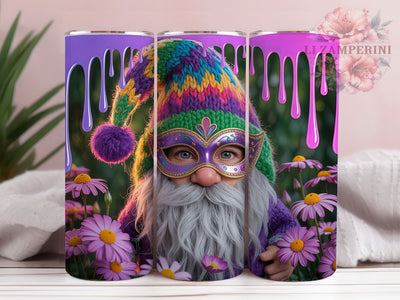 Mardi Gras Gnome Celebration Tumbler, Carnival Celebration Wrap, Festive Party Cup, 20oz Sublimation Wrap, Colorful Beads and Mask Tumbler, New Orleans Mardi Gras Cup, Fun Gnome Design Wrap Sublimation Li Zamperini 