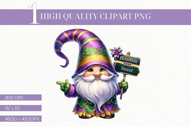 Mardi Gras Gnome Digital PNG, Festive New Orleans Sublimation BijouBay 