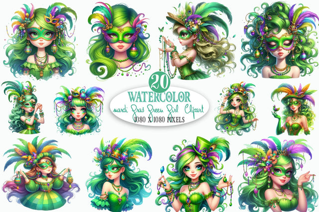 Mardi Gras Green Girl Clipart Sublimation SVGista 