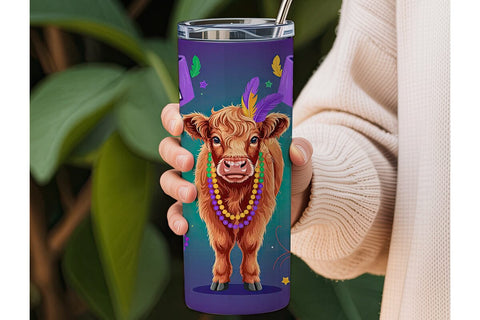 Mardi Gras Highland Cow 20oz Tumbler Sublimation DesignSVG 