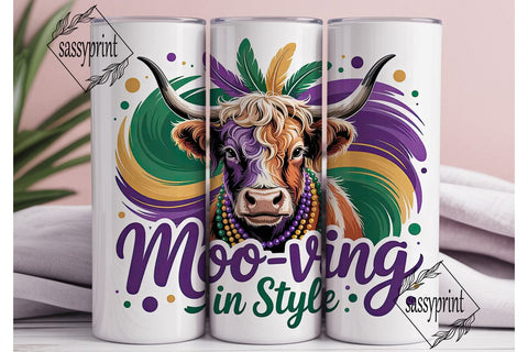 Mardi Gras Highland Cow 20oz Tumbler Sublimation sassyprint 