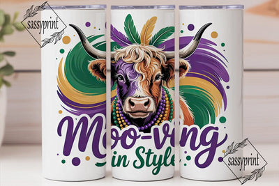 Mardi Gras Highland Cow 20oz Tumbler Sublimation sassyprint 