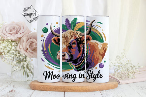 Mardi Gras Highland Cow 20oz Tumbler Sublimation sassyprint 