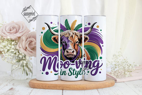 Mardi Gras Highland Cow 20oz Tumbler Sublimation sassyprint 