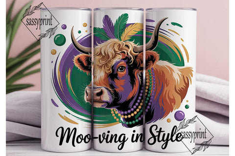 Mardi Gras Highland Cow 20oz Tumbler Sublimation sassyprint 