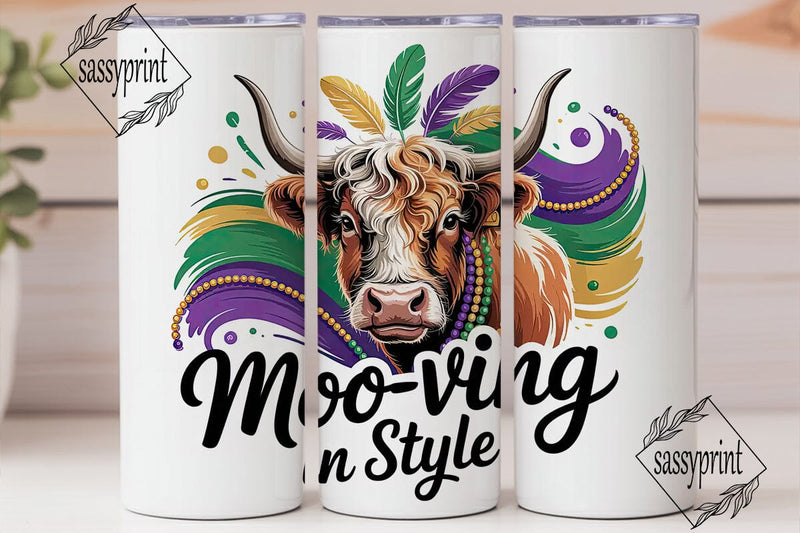 Mardi Gras Highland Cow 20oz Tumbler Sublimation sassyprint 