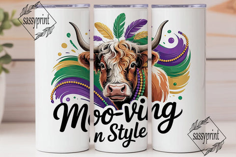 Mardi Gras Highland Cow 20oz Tumbler Sublimation sassyprint 