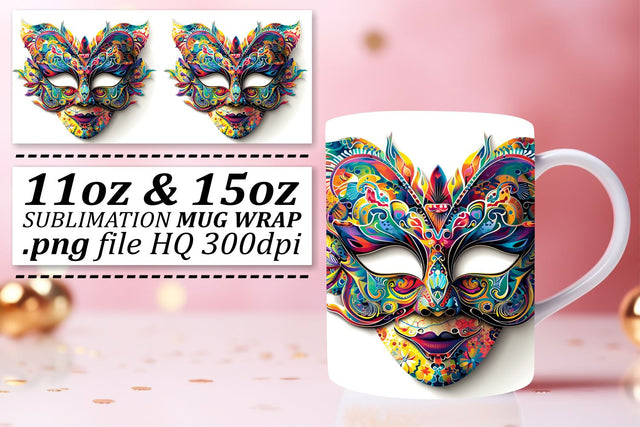 Mardi Gras Holiday Mug Sublimation - Masked Elegance Sublimation afrosvg 