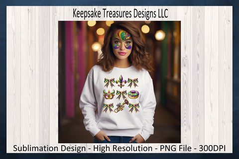 Mardi Gras, Icon and Coquette Bow, Sublimation T-Shirt PNG Design, Happy Mardi Gras Parade, Sublimation Keepsake Treasures Designs LLC. 