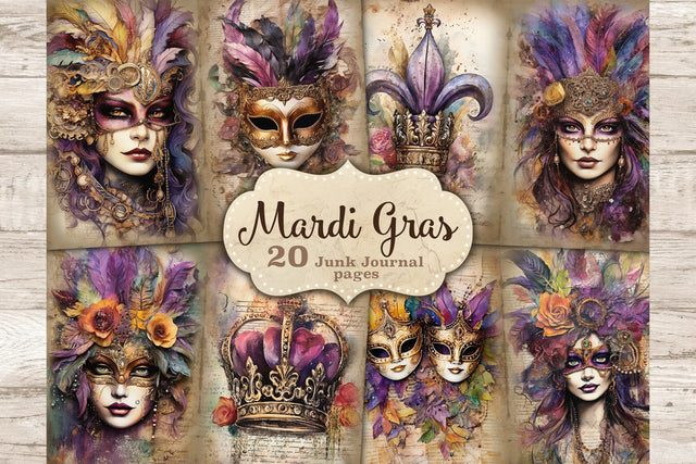 Mardi Gras Junk Journal Pages | Masquerade Ephemera SVG GlamArtZhanna 