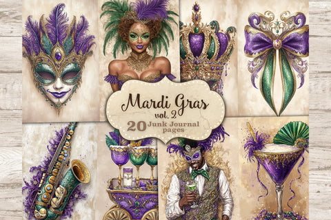 Mardi Gras Junk Journal Paper | Digital Collage Sheet SVG GlamArtZhanna 