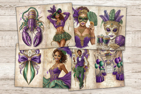 Mardi Gras Junk Journal Paper | Digital Collage Sheet SVG GlamArtZhanna 