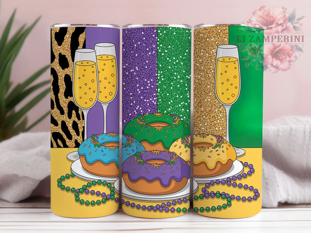 Mardi Gras King Cake Tumbler, Carnival Dessert Wrap, Festive Party Cup, 20oz Sublimation Wrap, New Orleans Celebration Tumbler, Sweet King Cake Design Cup, Mardi Gras Food Theme Wrap Sublimation Li Zamperini 