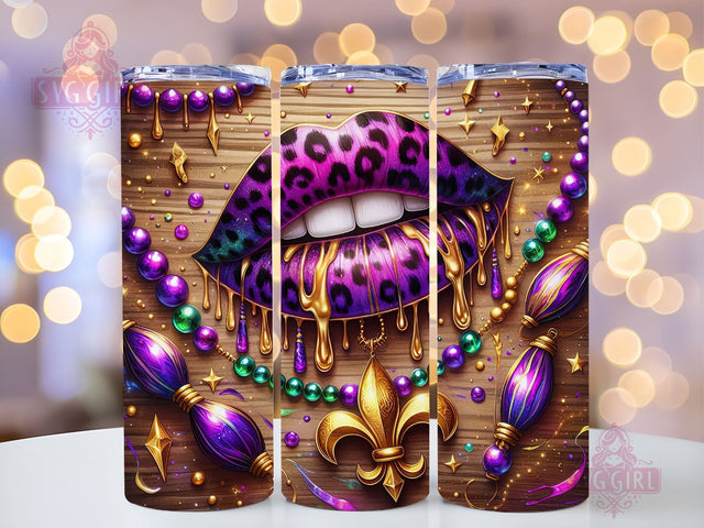 Mardi Gras Lip 20oz Tumbler Wrap Sublimation Design, Straight Tapered Tumbler Wrap, Happy Mardi Gras Tumbler Png, Instant Digital Download Sublimation SvggirlplusArt 