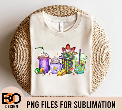 Mardi Gras Louisiana coffee drinks png sublimation design, Mardi Gras png, coffee drinks png, western Mardi Gras png, sublimate download Sublimation BOO-design 