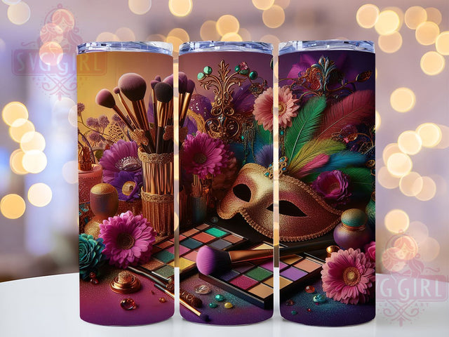 Mardi Gras Makeup Artist Tumbler, Seamless Carnival Wrap, Festive Party Cup, 20oz Sublimation Wrap, New Orleans Celebration Tumbler, Colorful Makeup Design Cup, Mardi Gras Beauty Theme Wrap Sublimation SvggirlplusArt 