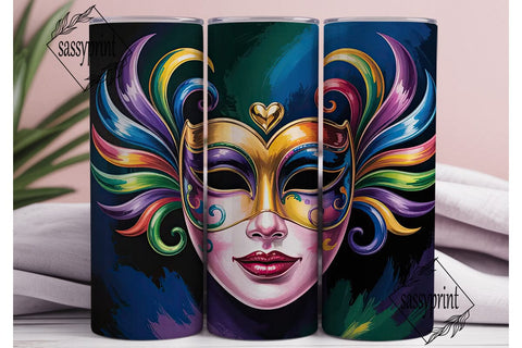 Mardi Gras Mask 20oz Tumbler Wrap Sublimation sassyprint 