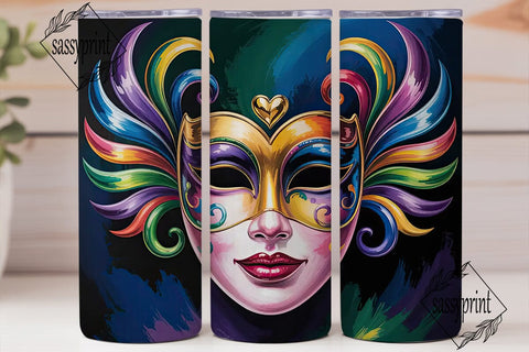 Mardi Gras Mask 20oz Tumbler Wrap Sublimation sassyprint 