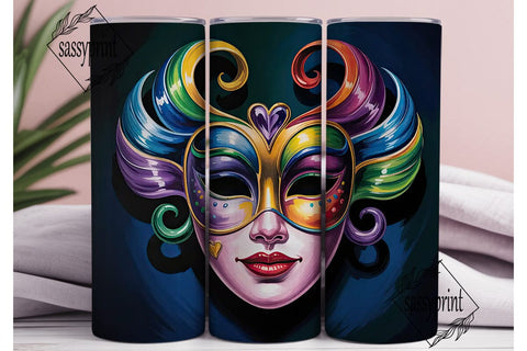 Mardi Gras Mask 20oz Tumbler Wrap Sublimation sassyprint 