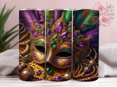 Mardi Gras Mask Celebration Tumbler, Fat Tuesday Celebration Wrap, Carnival Party Cup, 20oz Sublimation Wrap, Festive Beads and Mask Tumbler, New Orleans Mardi Gras Cup, Colorful Carnival Wrap Sublimation Li Zamperini 