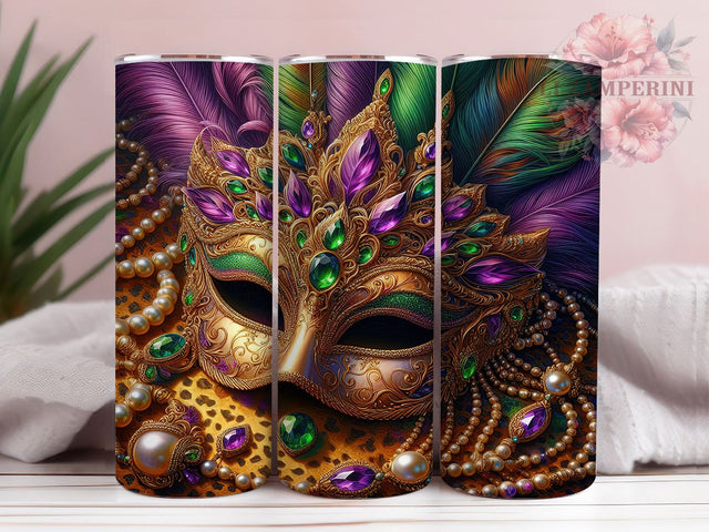 Mardi Gras Mask Celebration Tumbler, Fat Tuesday Celebration Wrap, Carnival Party Cup, 20oz Sublimation Wrap, Festive Beads and Mask Tumbler, New Orleans Mardi Gras Cup, Colorful Carnival Wrap Sublimation Li Zamperini 
