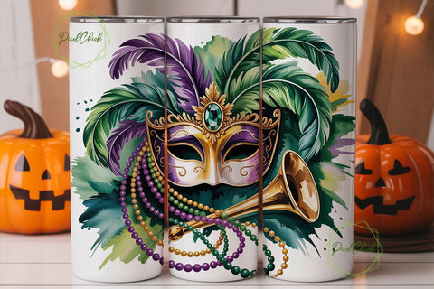 Mardi Gras Mask Feather 20oz Tumbler Sublimation PixelChick 