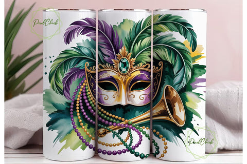 Mardi Gras Mask Feather 20oz Tumbler Sublimation PixelChick 