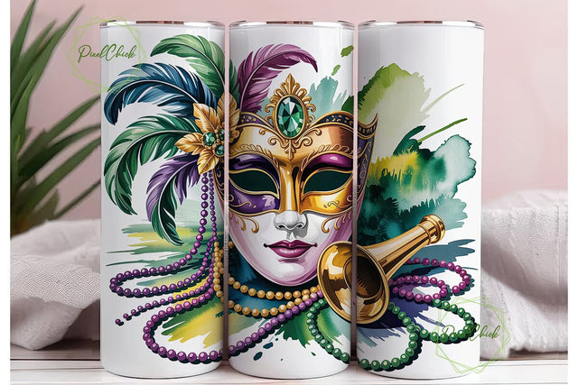 Mardi Gras Mask Feather 20oz Tumbler Sublimation PixelChick 